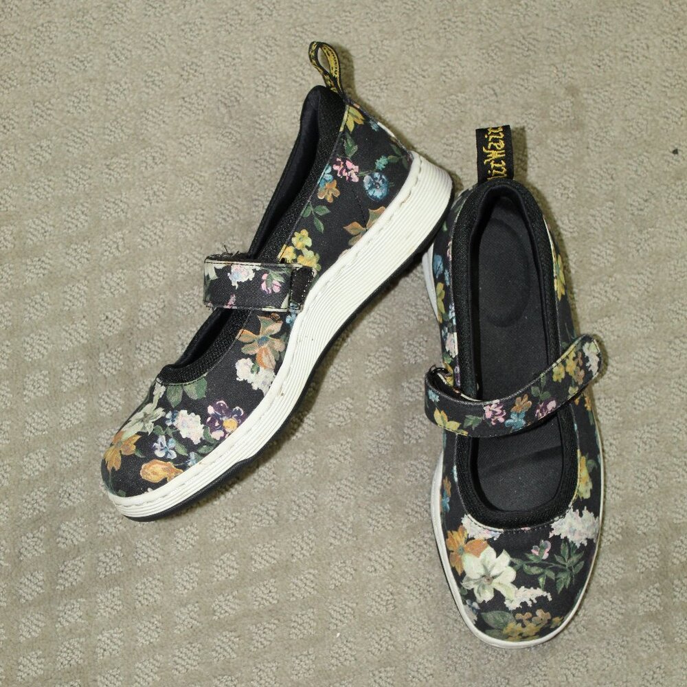 Dr. Martens Floral Mary Jane Flats in Black Multi